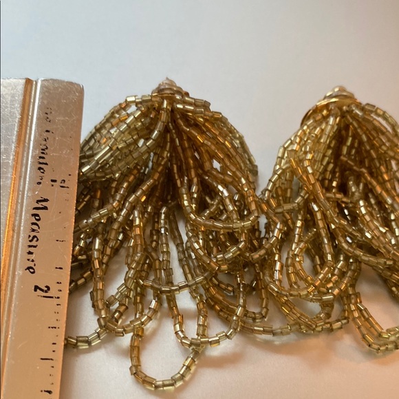 Vintage clip ons Gold Beaded Tassel Earrings - Picture 3 of 6